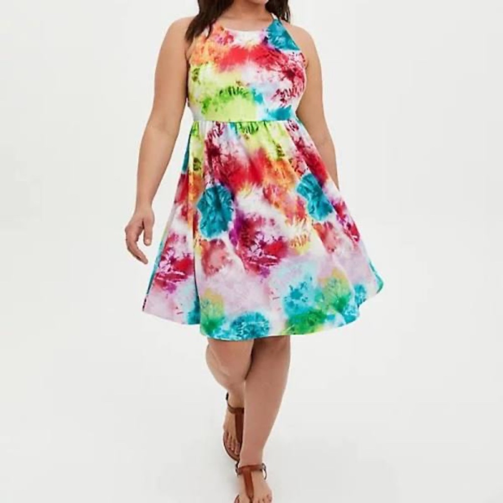 Torrid Textured Skater Multi Tie Dye Dress Size 00X